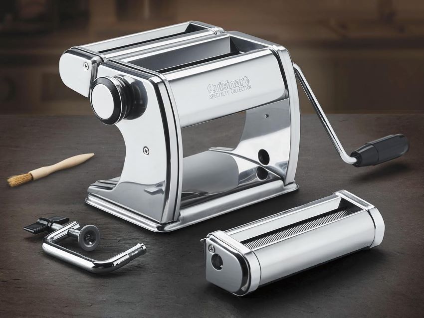 Close-up of Cuisinart 5-piece pasta maker showing attachments
