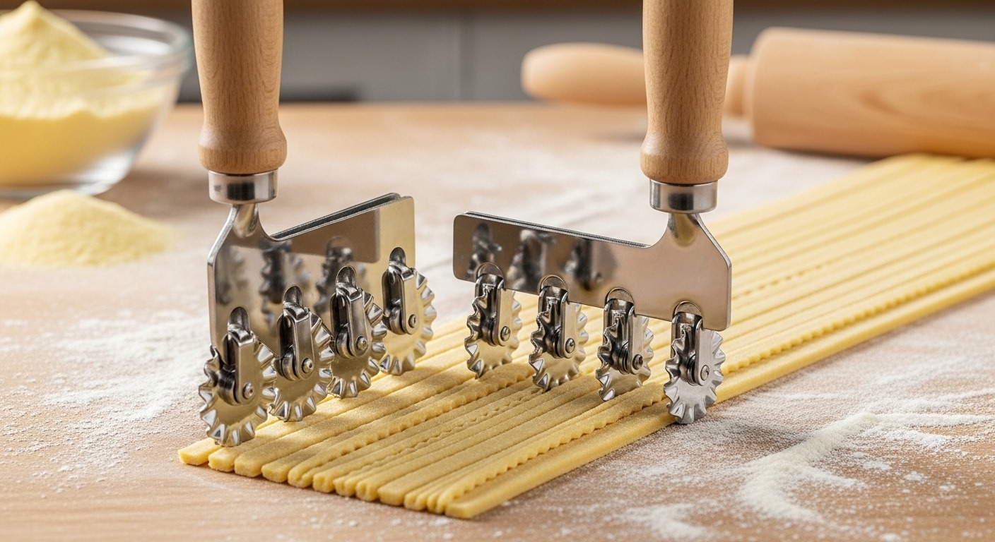 Adjustable dough cutter with stainless steel blades in kitchen prep