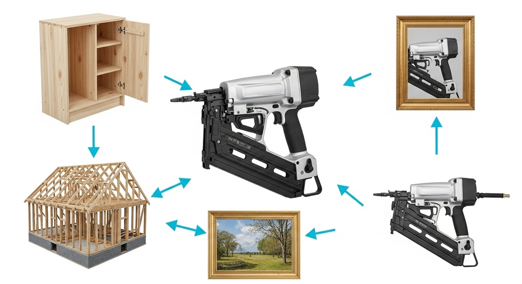 different types of carpentry tools including brad nailer and finish nailer